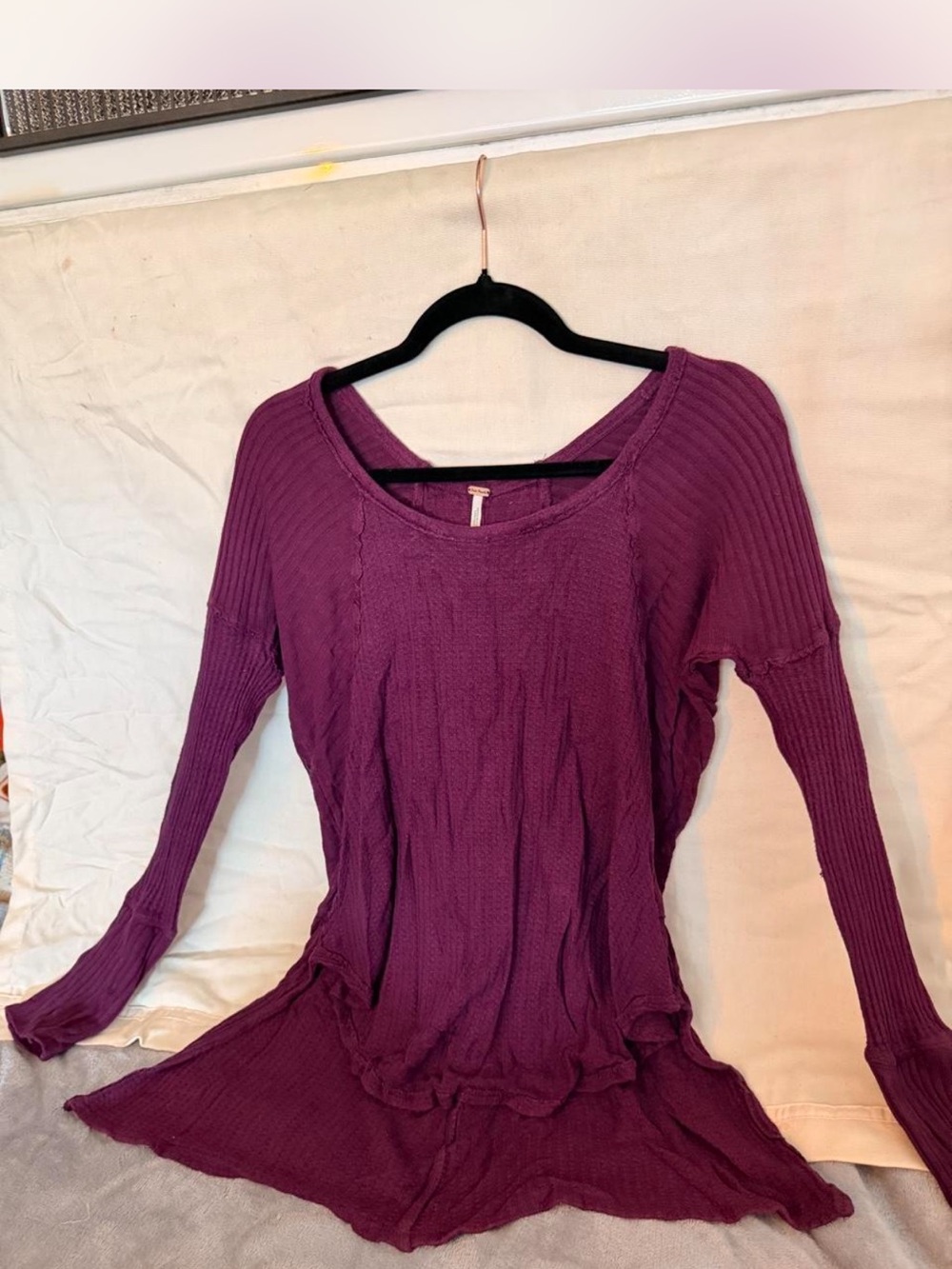 Free People Plum Ribbed Scoop Neck Top